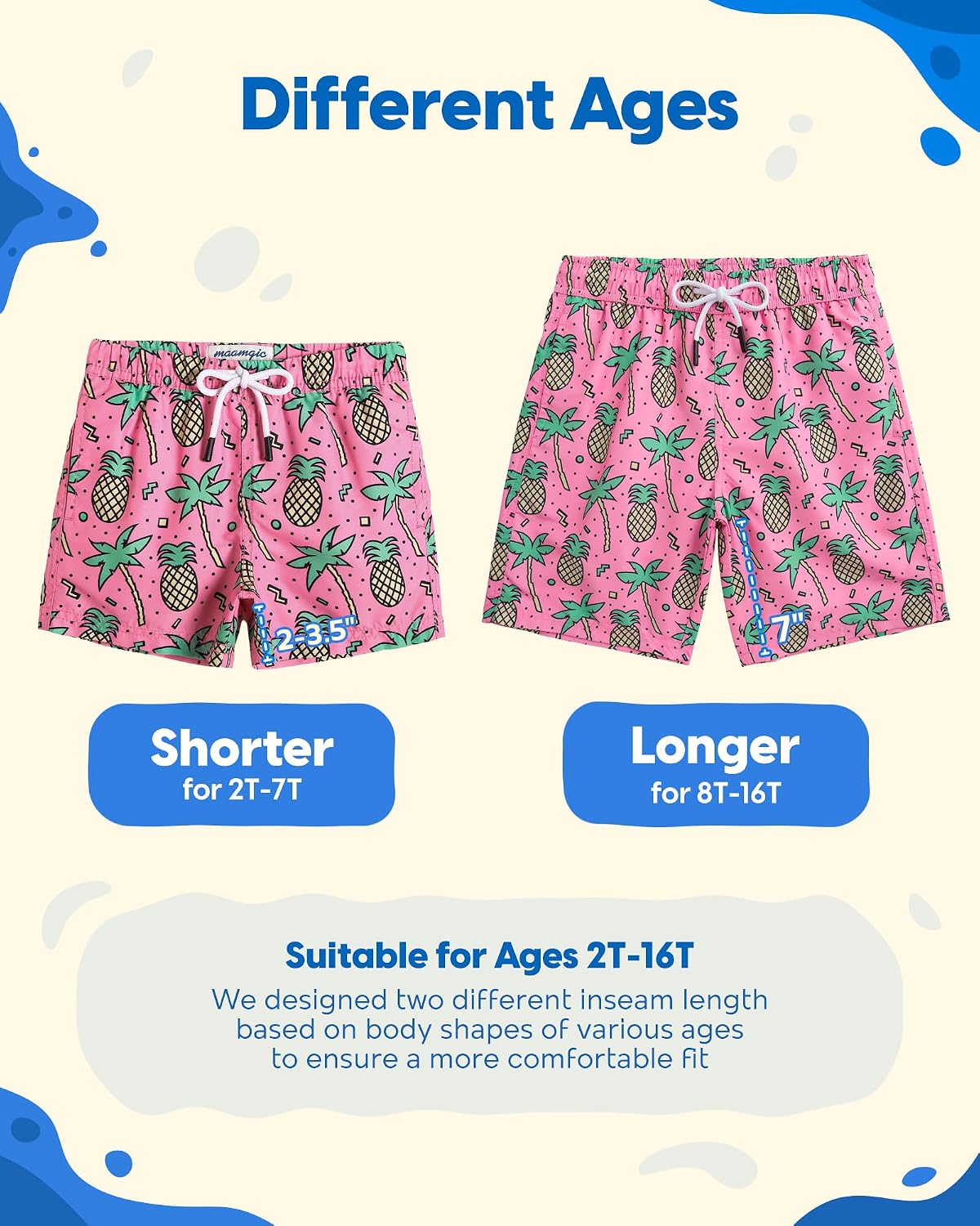 Detalle 2 de MaaMgic pantaloncini da bagno per ragazzi e bambini, foderati in rete, asciugatura rapida