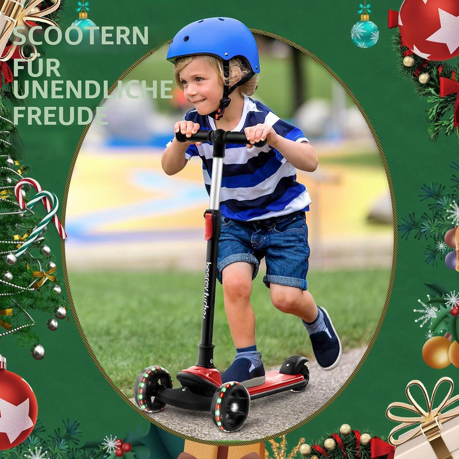 Thumbnail 6 de besrey Kinder-Scooter Big Wheels – Faltbarer Tretroller mit LED-Lichtern, 4-stufig höhenverstellbar