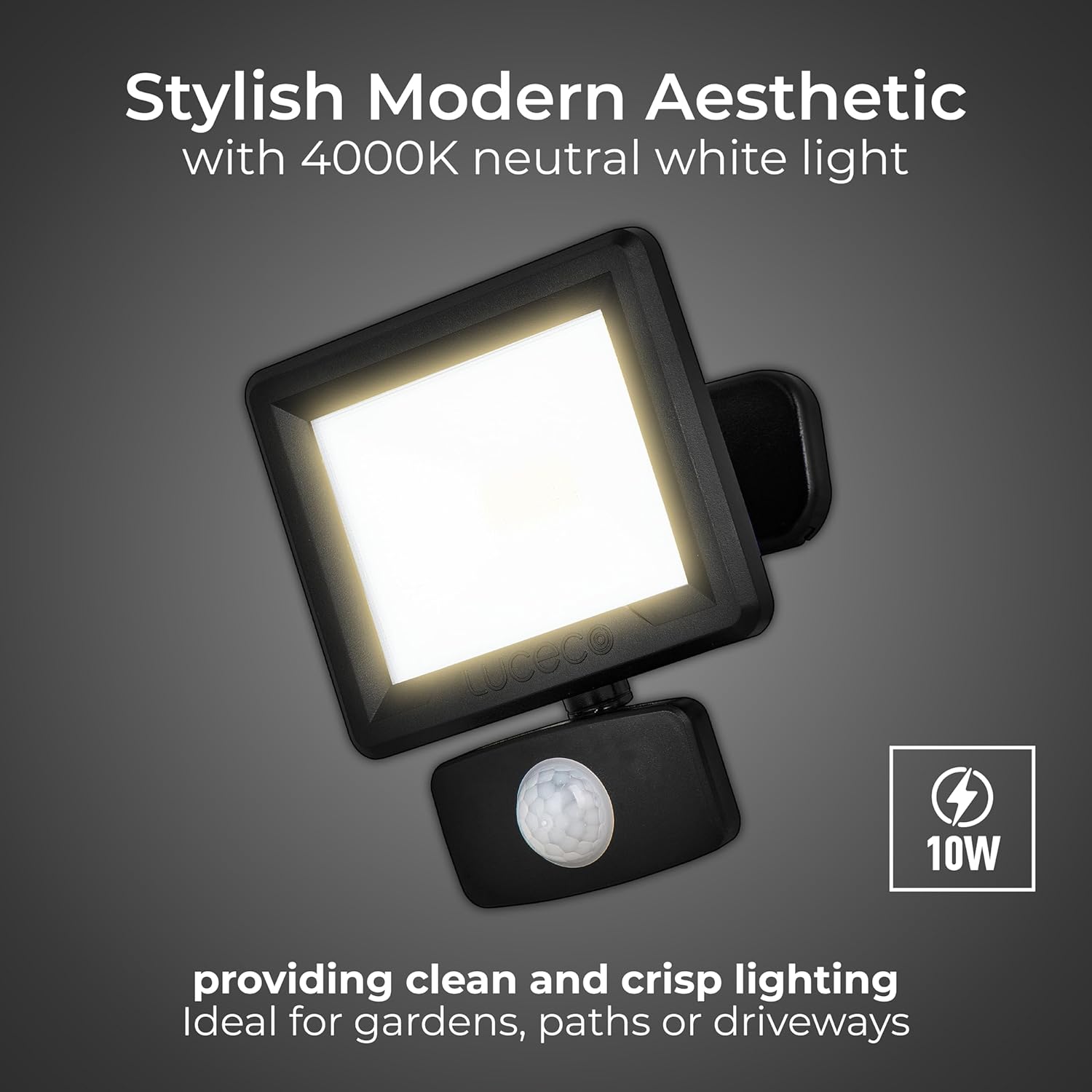 Thumbnail 1 de Luceco Essence Outdoor Security LED Floodlight with PIR Motion Sensor (EFLD10B40P) – IP65 10W, 4000K