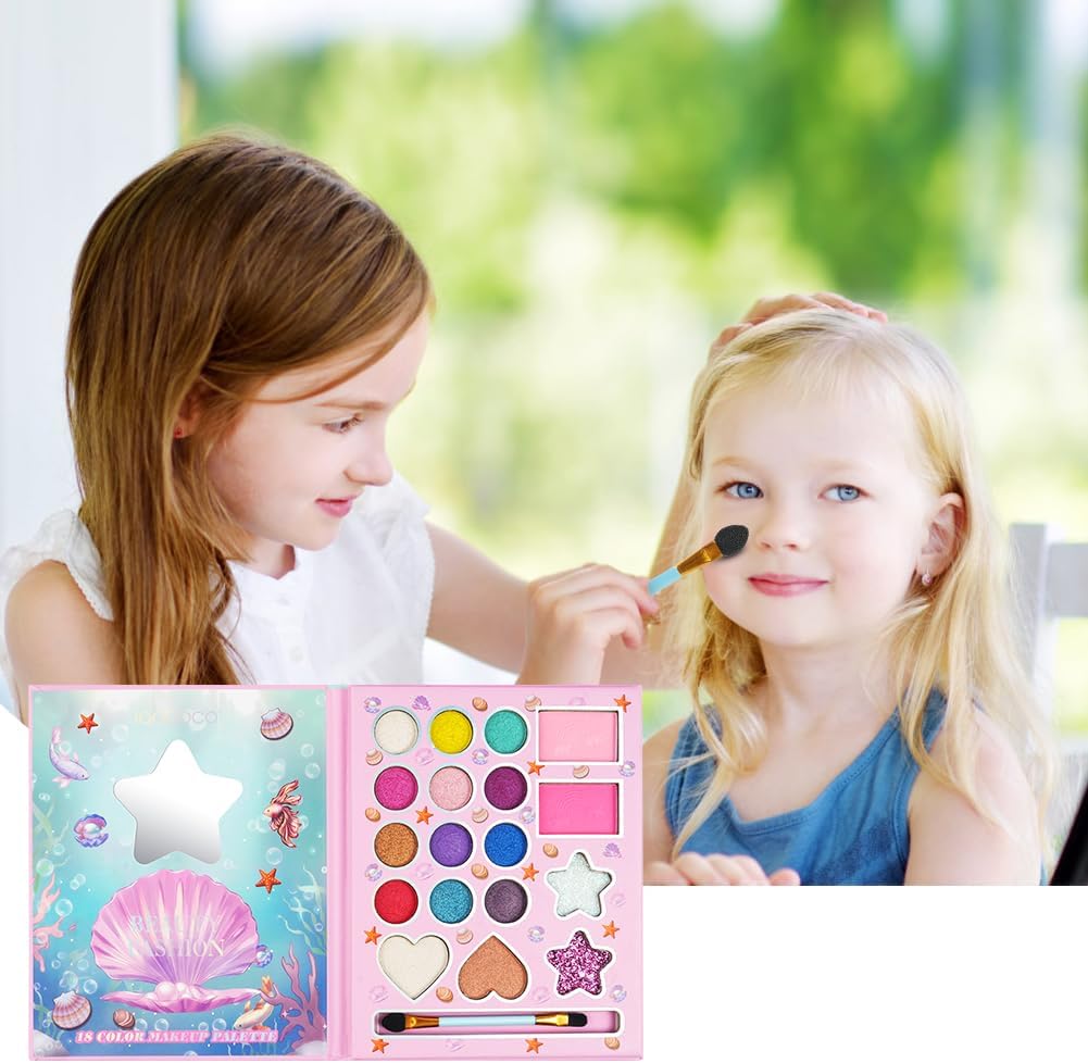 Detalle 2 de Aomig 18-kleuren make-upset voor meisjes, wasbaar met zeemeermindesign