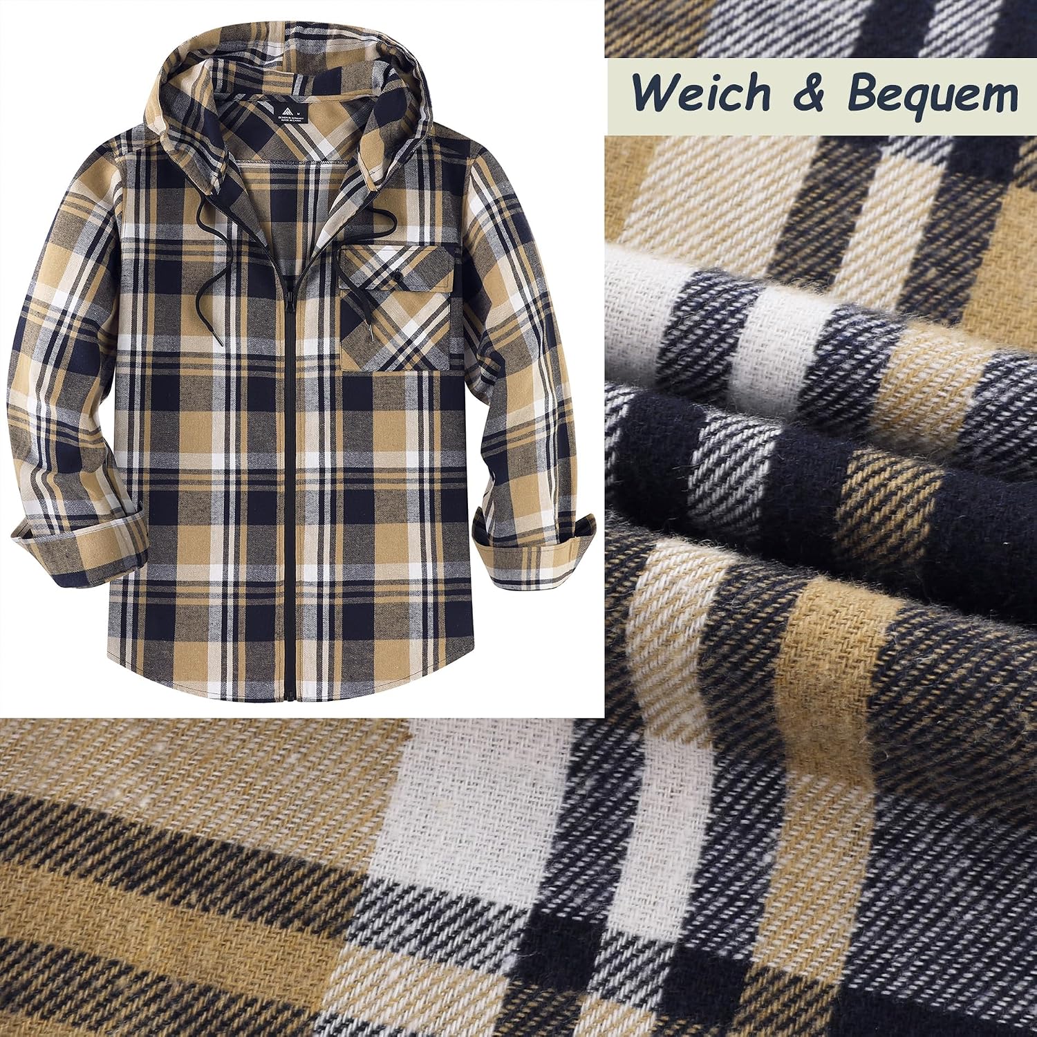 Detalle de SwissWell geruit flanellen herenoverhemd met capuchon en ritssluiting