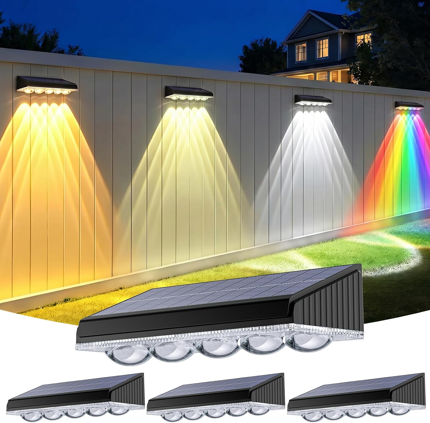 Detalle de GEARLITE Solar Fence Lights 4-Pack with 5 Convex Lenses (9 Colours, 10 Modes)