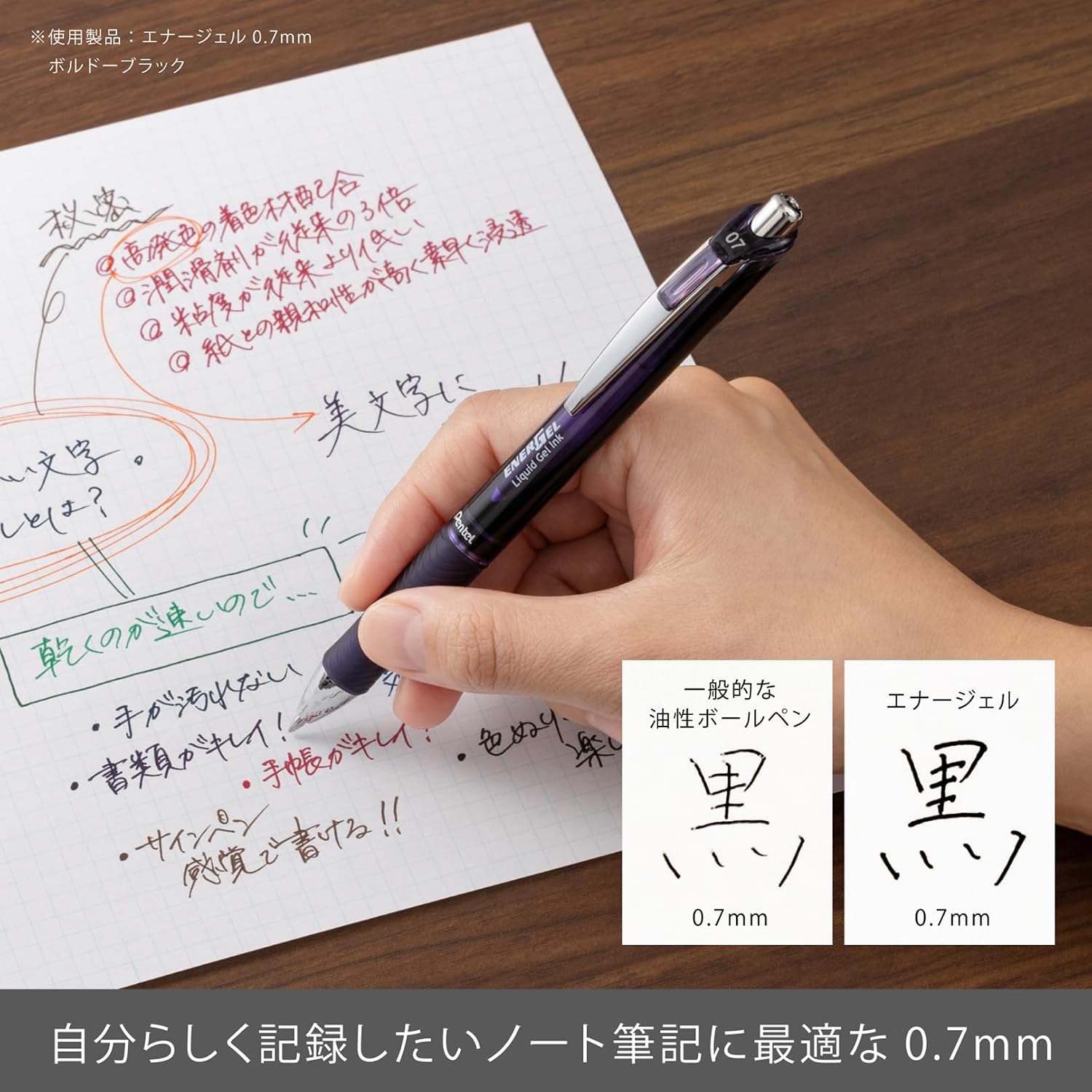 Detalle de ぺんてる エナージェル BL77-12AMZ 12色セット ノック式ゲルインキボールペン 0.7mm