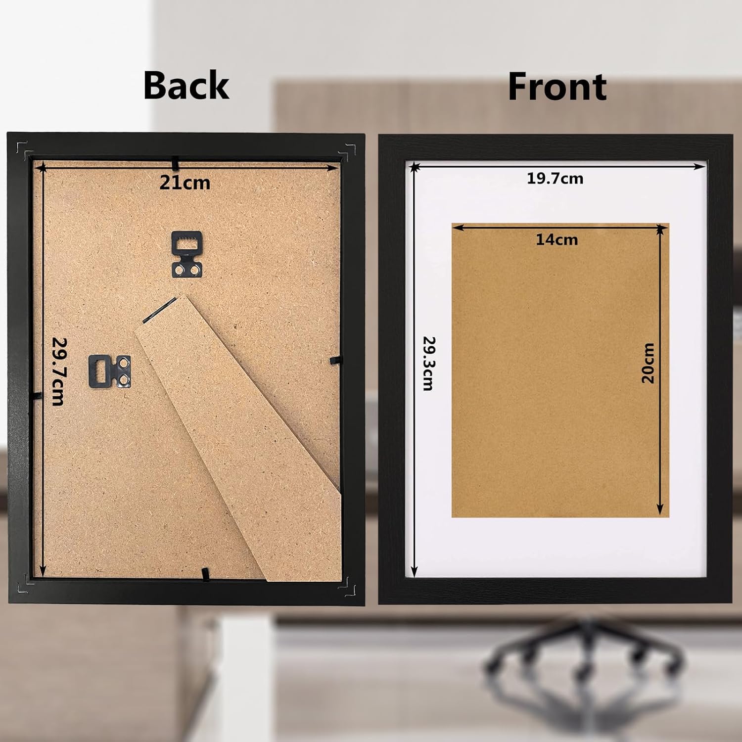 Thumbnail 1 de MEGAROOM Cadre A4 noir 21x29,7 cm en bois avec vitre PMMA (écran mural ou de bureau)