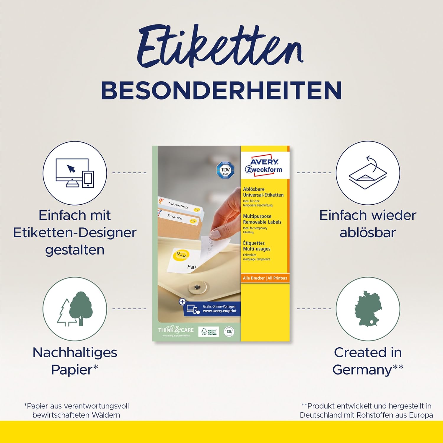 Detalle de AVERY Zweckform L4737REV-25 Universal Etiketten (675 + 135 Klebeetiketten, 63,5x29,6mm, A4, wiederablösbar, bedruckbar, 30 Blatt, weiß)
