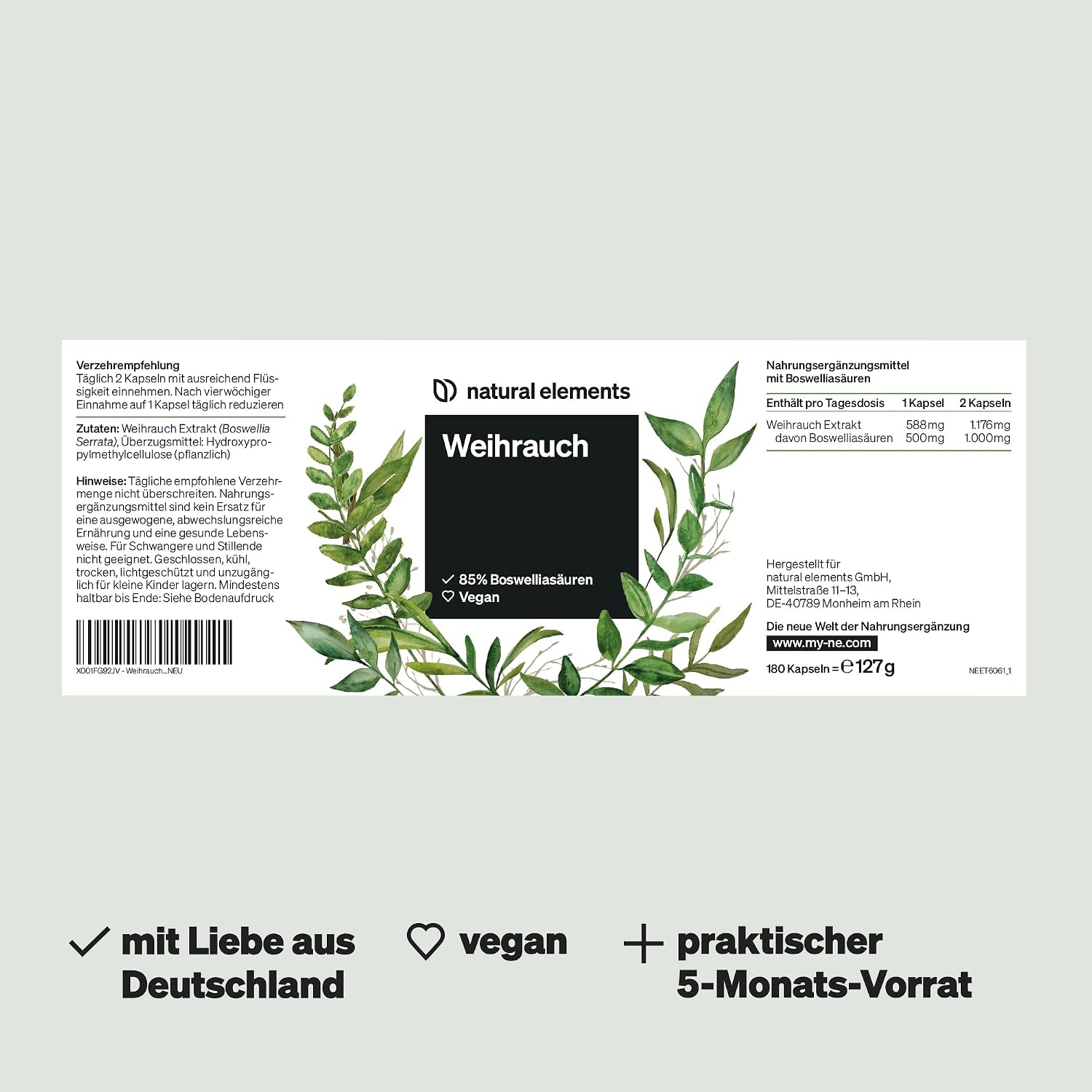 Thumbnail 4 de natural elements Weihrauch Kapseln 1176 mg Extrakt – 85% Boswelliasäuren