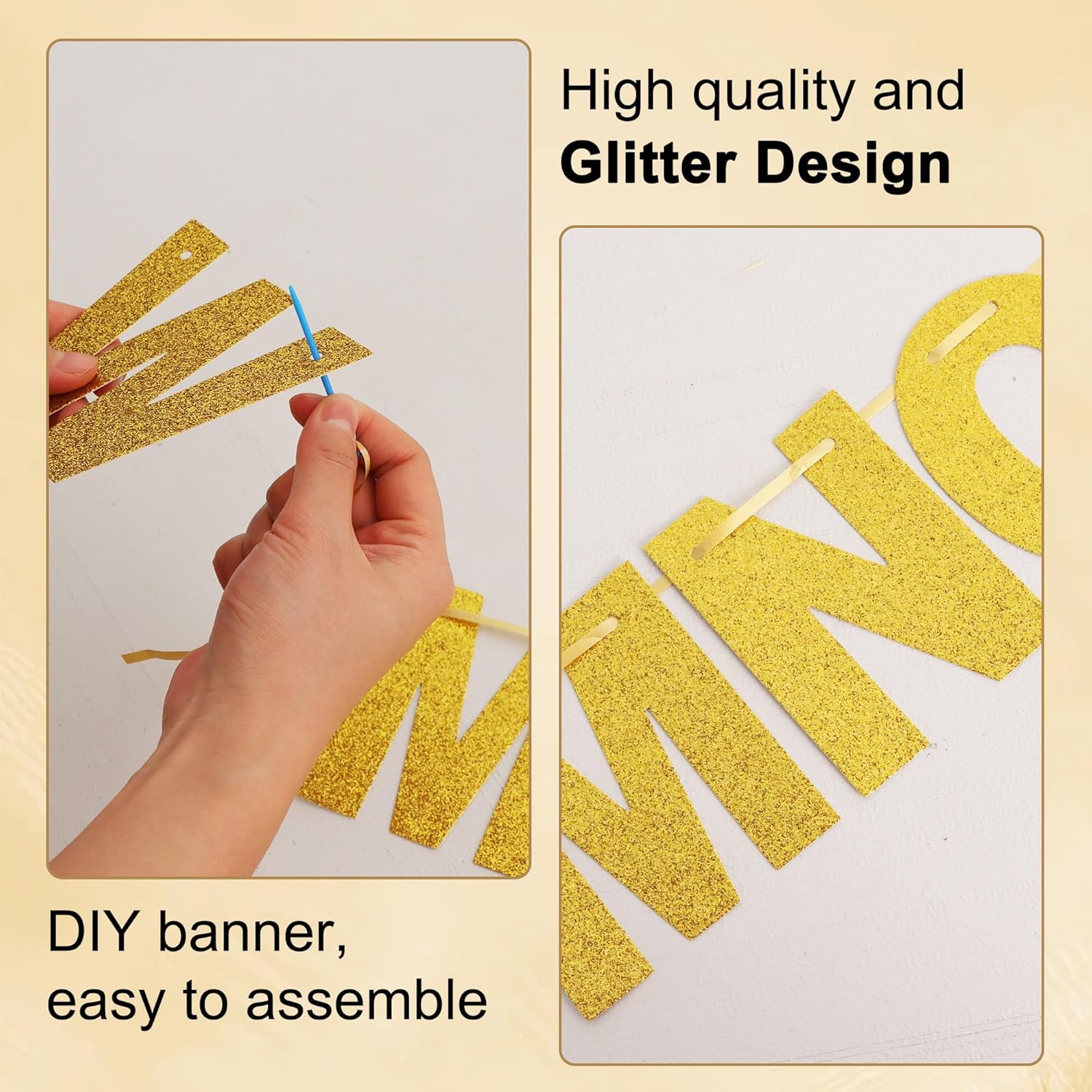 Thumbnail 2 de BEISHIDA 116 PCS Glitter Gold Letter Banner Kit 🎉
