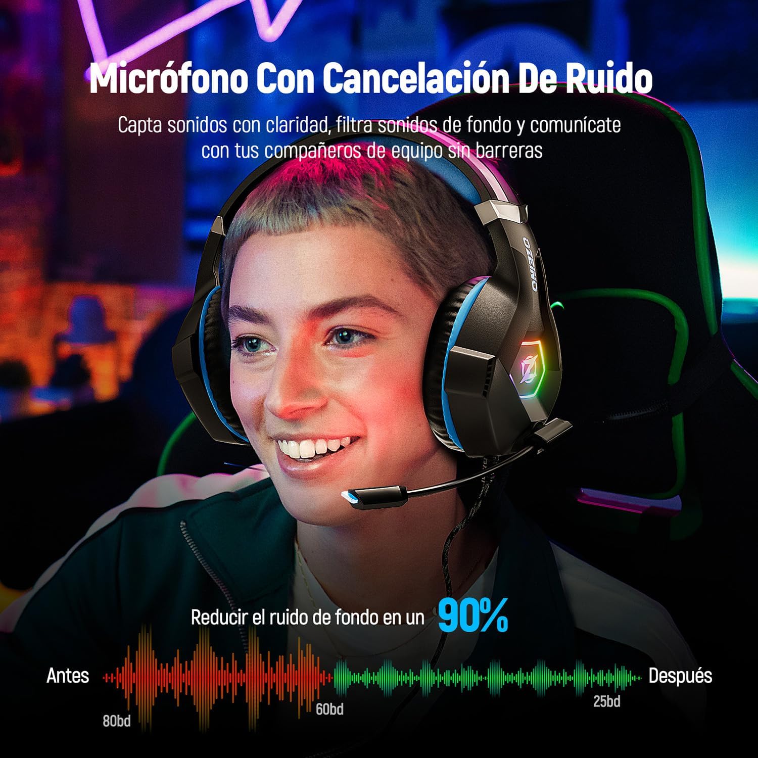 Detalle 2 de Ozeino Cascos Gaming 50 mm con RGB
