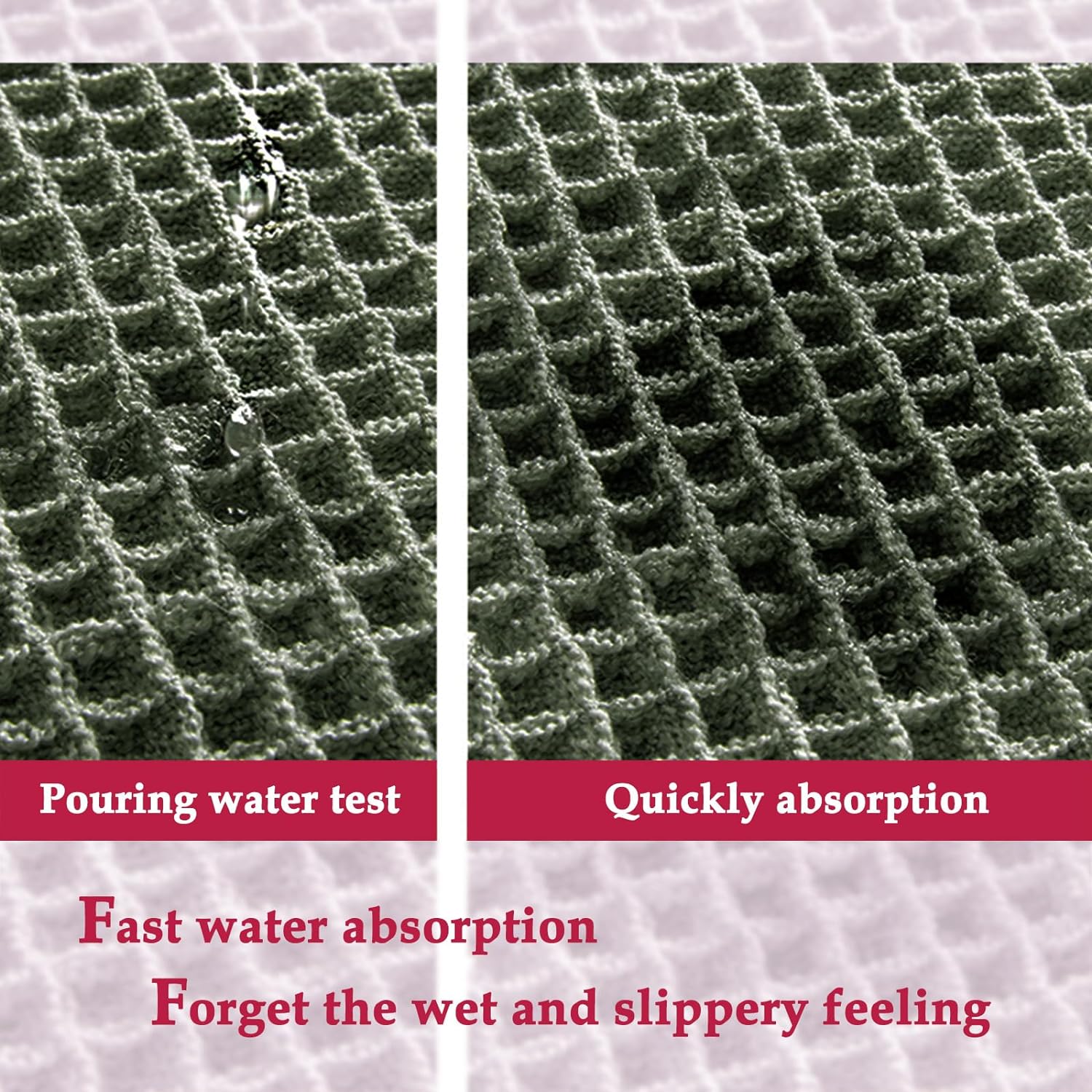 Detalle 2 de ZALL Waffle Bath Mat: Ultra-Soft, Absorbent, Non-Slip Bath Rug in Dark Green (18x30 inches)