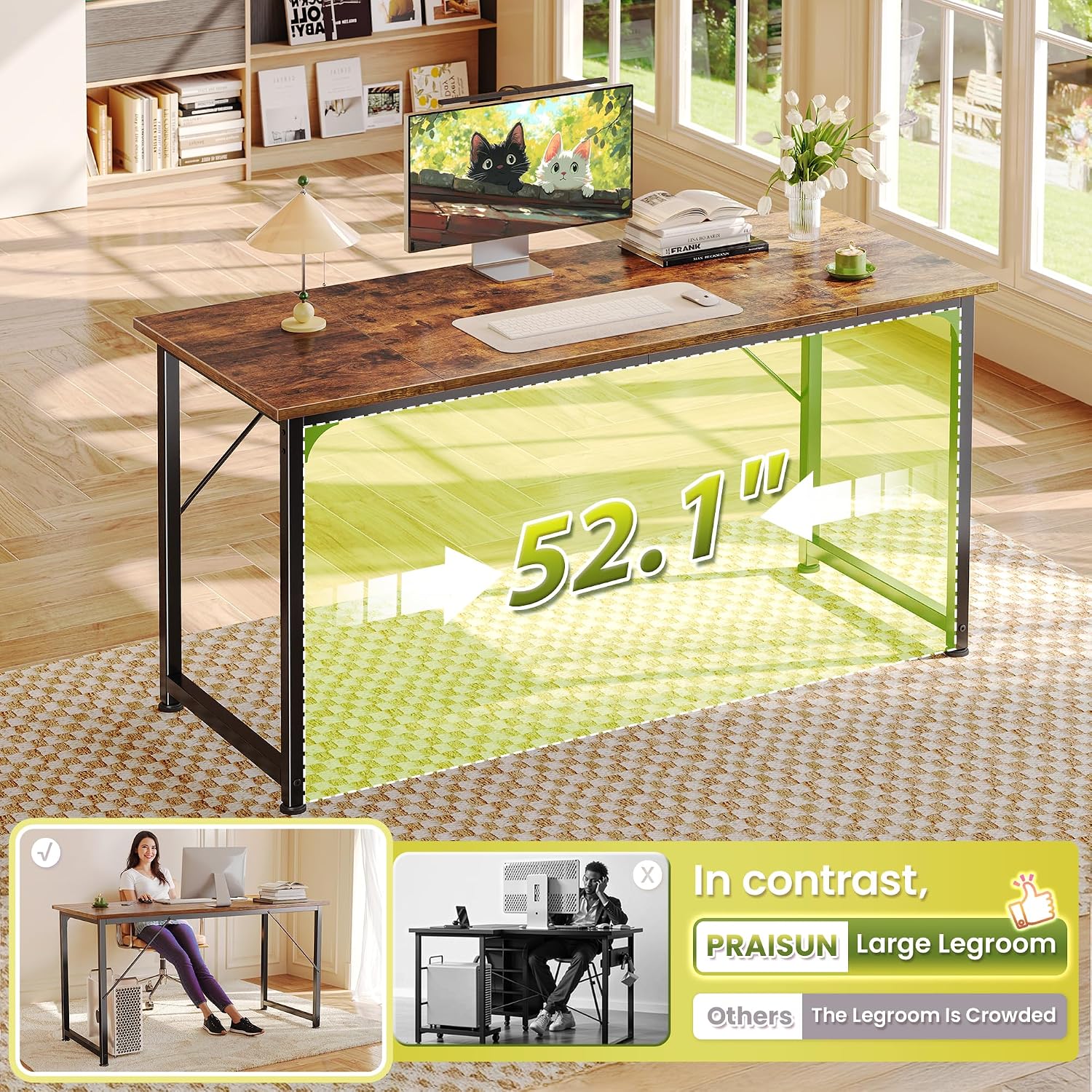 Thumbnail 4 de PRAISUN 55 Inch Computer Desk: A Versatile Home Office & Gaming Table