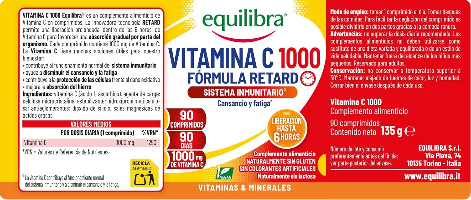 Thumbnail 1 de Equilibra Vitamina C 1000 mg 🍊 Suplemento vegano, 90 comprimidos