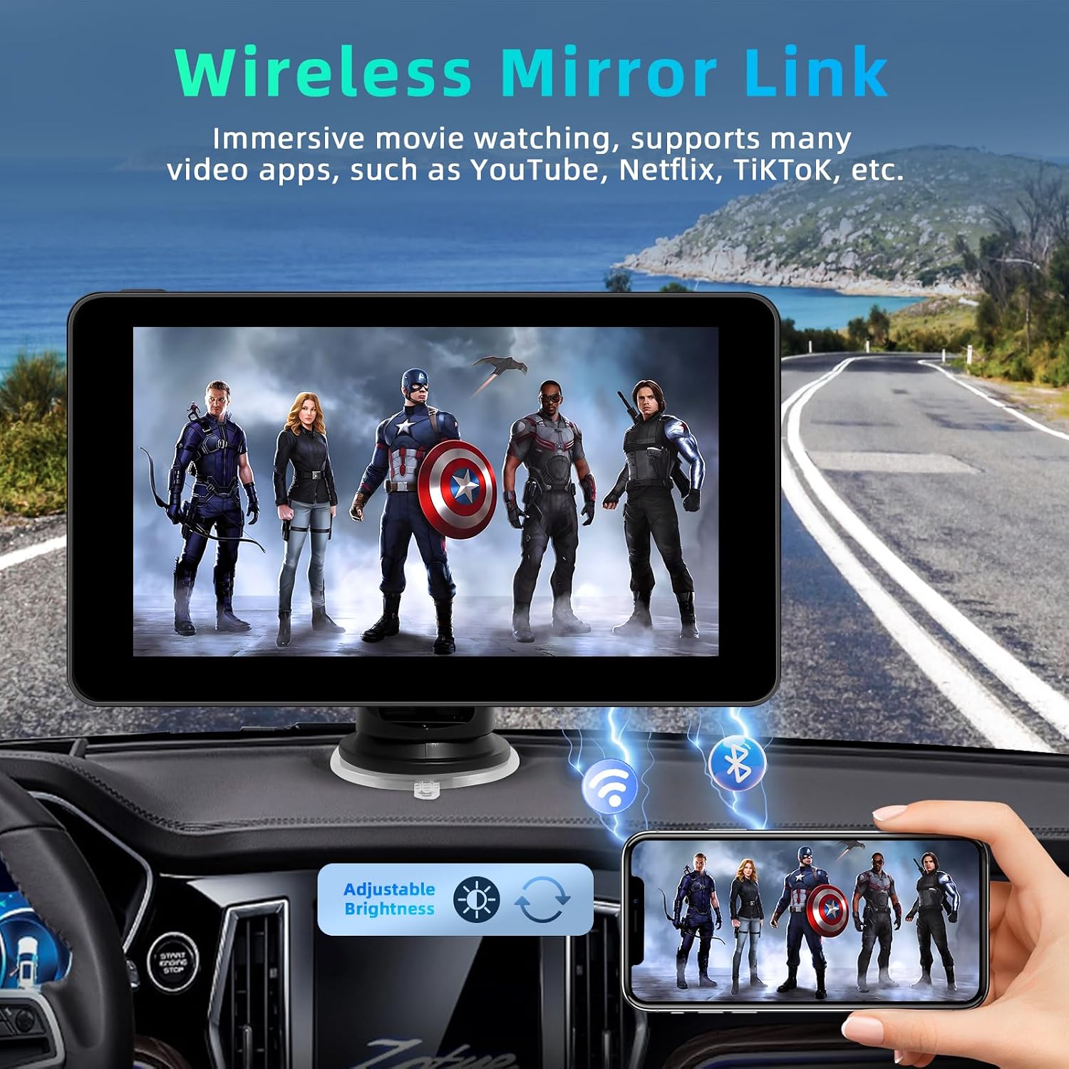 Thumbnail 3 de Android Auto Display & Carplay Display (7 Zoll) mit Bluetooth, Sprachsteuerung, AUX, FM und Wireless CarPlay