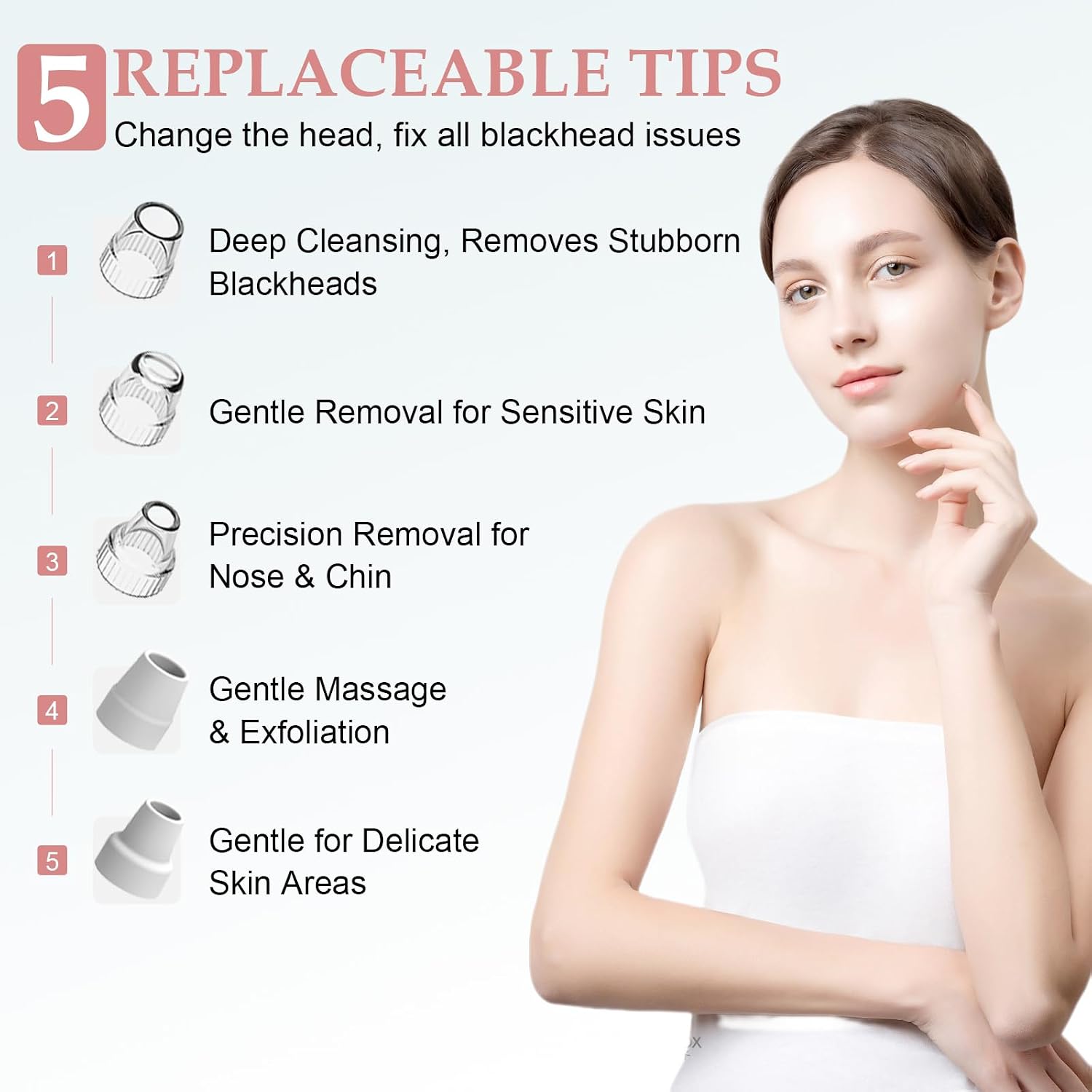 Thumbnail 1 de Blackhead Remover Pore Vacuum: 5 Probes, 3 Suction Levels, USB Rechargeable — White