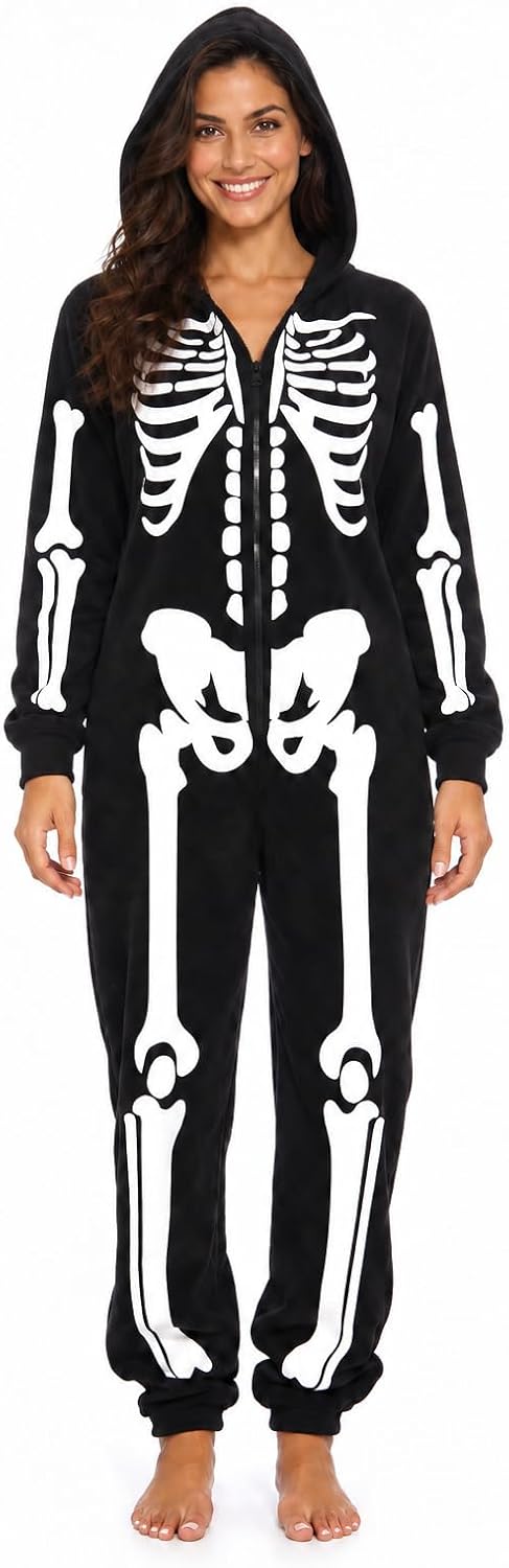 Thumbnail 1 de Just Love Women's Skeleton Onesie with Hood, Microfleece Zip-Up Costume