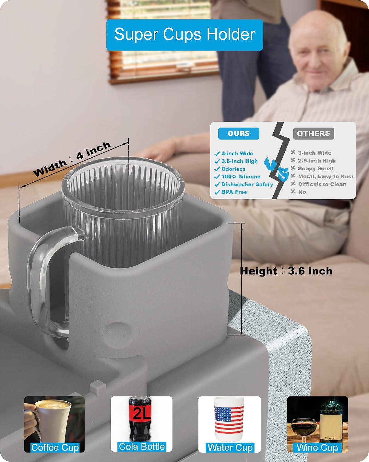 Thumbnail 1 de VIENFUT Silicone Couch Cup Holder 9.5in