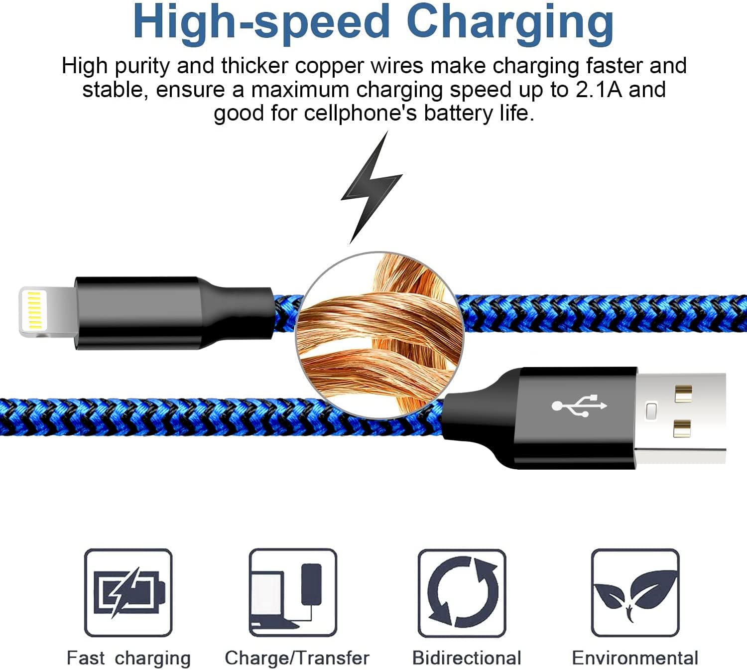 Detalle de cugunu iPhone Charger 5-Pack Nylon Lightning Cables