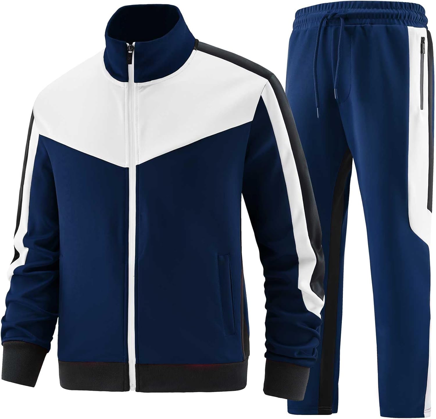Detalle de ANOTWENER Herren Trainingsanzug-Set mit Kontrastdetails und durchgehendem Reißverschluss