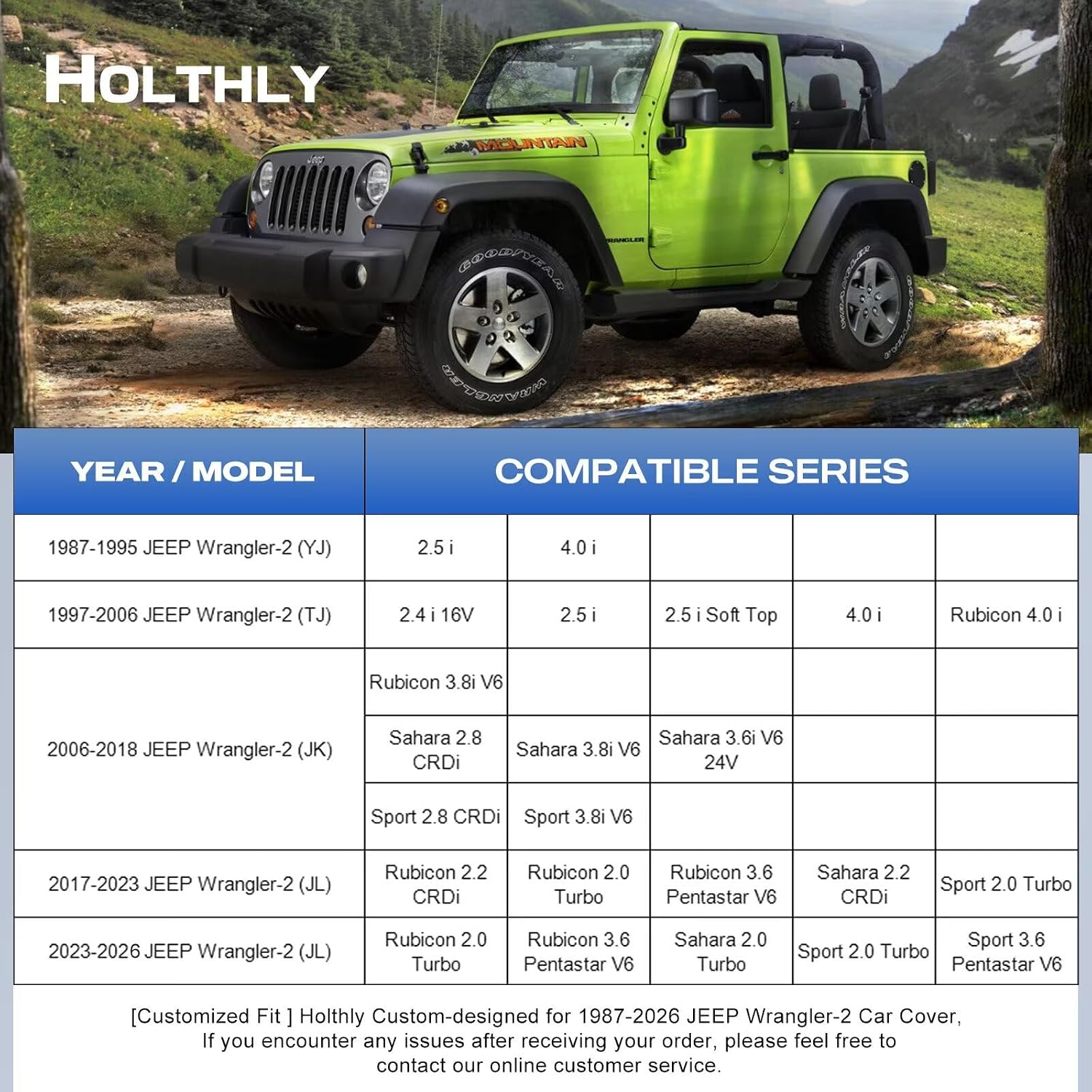 Thumbnail 5 de Holthly 10-Layers Custom-Fit Car Cover for Jeep Wrangler 2Door 2dr - All-Weather Waterproof with Cotton Lining, Silver