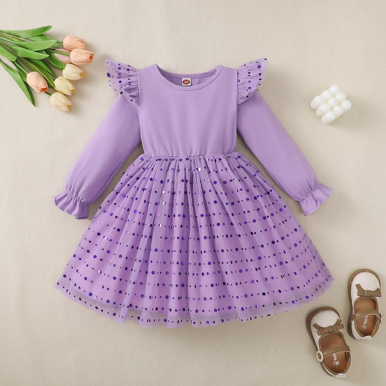 Thumbnail 2 de Doahapyker Toddler Ruffle Tutu Dress with Long Sleeves and Sequin Tulle