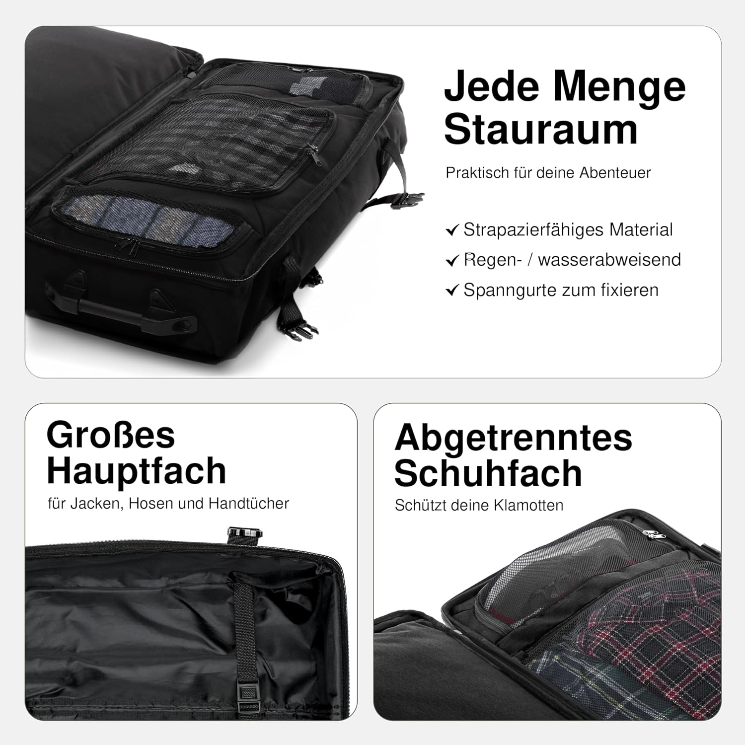 Detalle de SONS OF ALOHA XXL Reisetasche mit 2 Rollen Kane Rollkoffer 80 cm – 140 L, schwarz