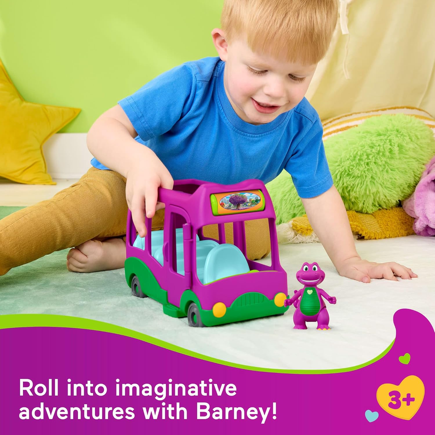 Thumbnail 1 de Fisher-Price Véhicule à Pousser Bus Aventure Le Monde de Barney avec Figurine Barney (HYG95)