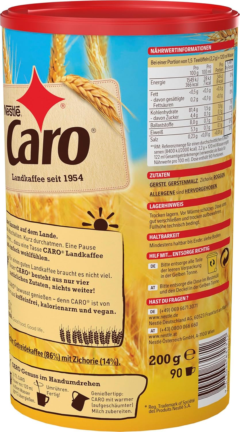Detalle 1 de Nestlé CARO Landkaffee: koffeinfreier Getreide-Drink aus Gerste, Zichorie und Roggen