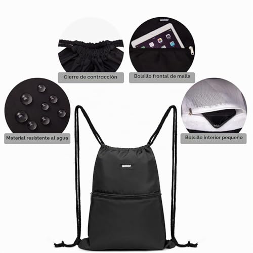 Detalle de WANDF Mochila con Cordón A-Negro: Ligereza, Durabilidad y Versatilidad para Gimnasio y Aventura
