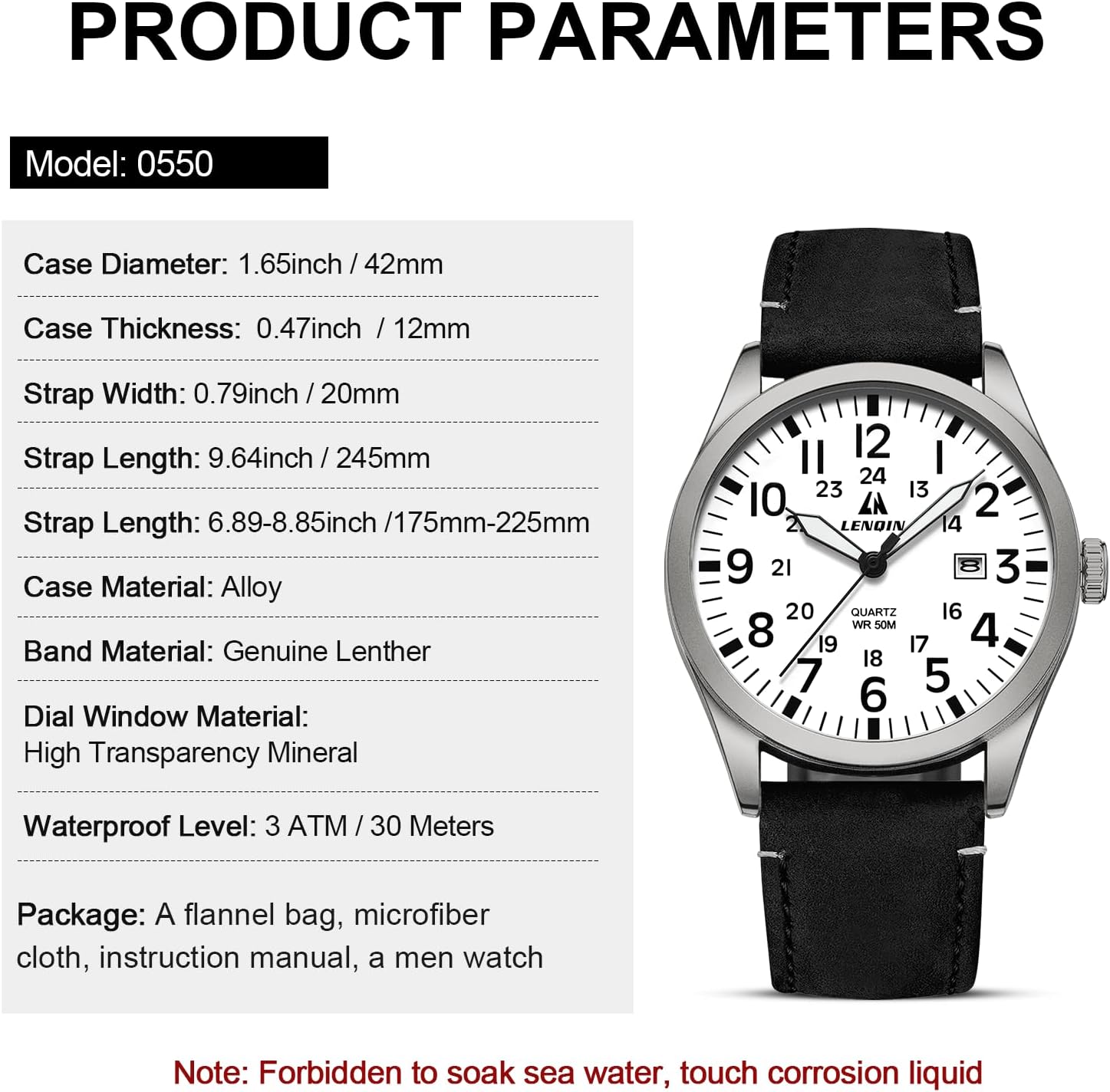 Thumbnail 6 de LN LENQIN Herren Militär-Uhr 42 mm Quarz