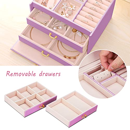 Detalle de Podazz Caja Joyero de 3 Niveles con Espejo y Cerradura – Morado