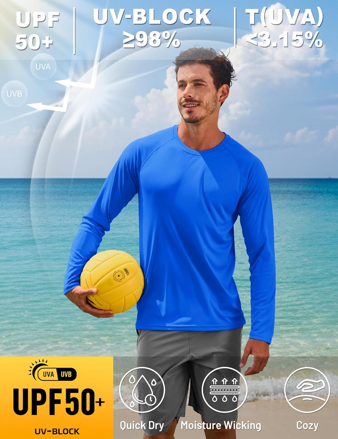 Detalle de TACVASEN Men’s UPF 50+ long sleeve UV protection T-shirt (casual outdoor hiking)