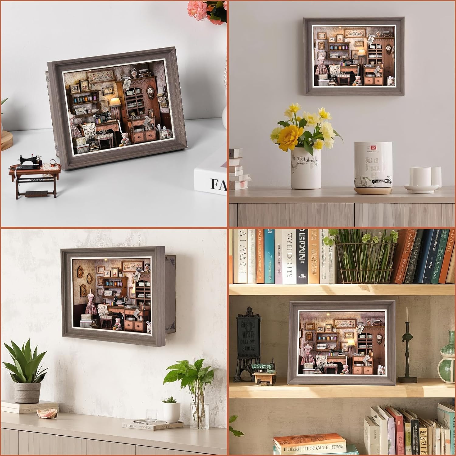 Detalle de ETKVR Book Nook Kit Lily Sewing Shop: Cornice-atelier 3D in legno da parete