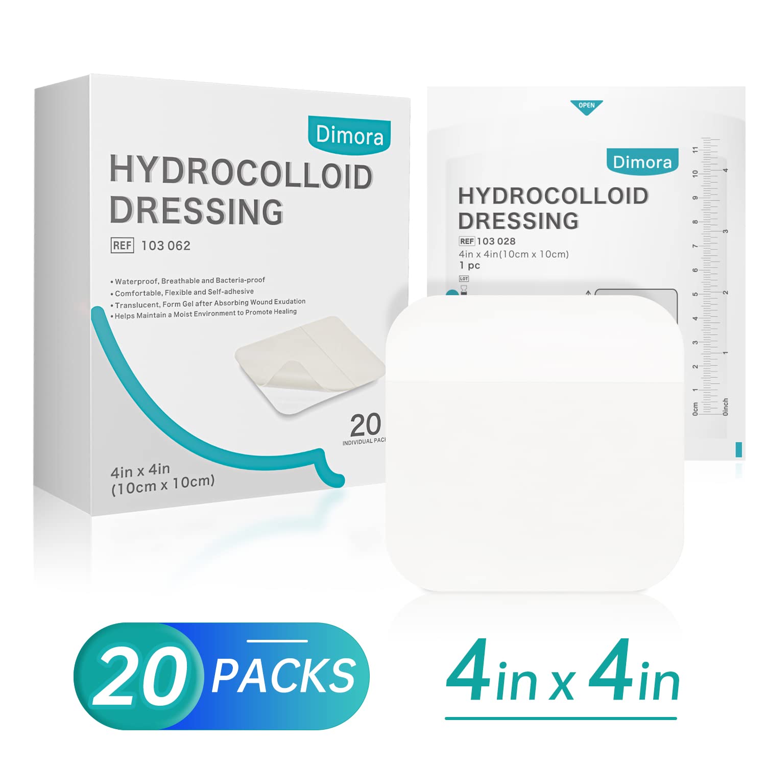 Thumbnail 2 de Dimora 20 Pack Hydrocolloid Wound Dressing, Ultra Thin 4" x 4" Large Patch