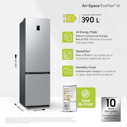 Detalle de Samsung EcoFlex AI RB38C672CSA/EF Frigorifero Combinato 390 L con WiFi, SpaceMax e Total No Frost