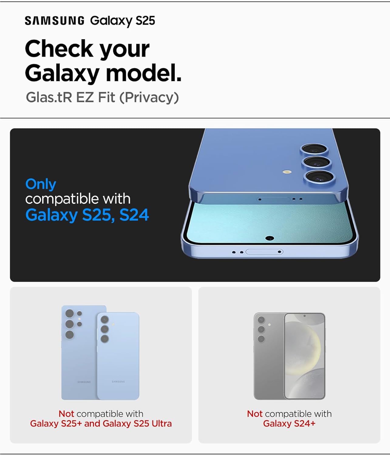 Thumbnail 1 de Spigen Glas.tR EZ Fit — Verre trempé anti-espion pour Samsung Galaxy S25 / S24 (2 pièces), installation facile, dureté 9H
