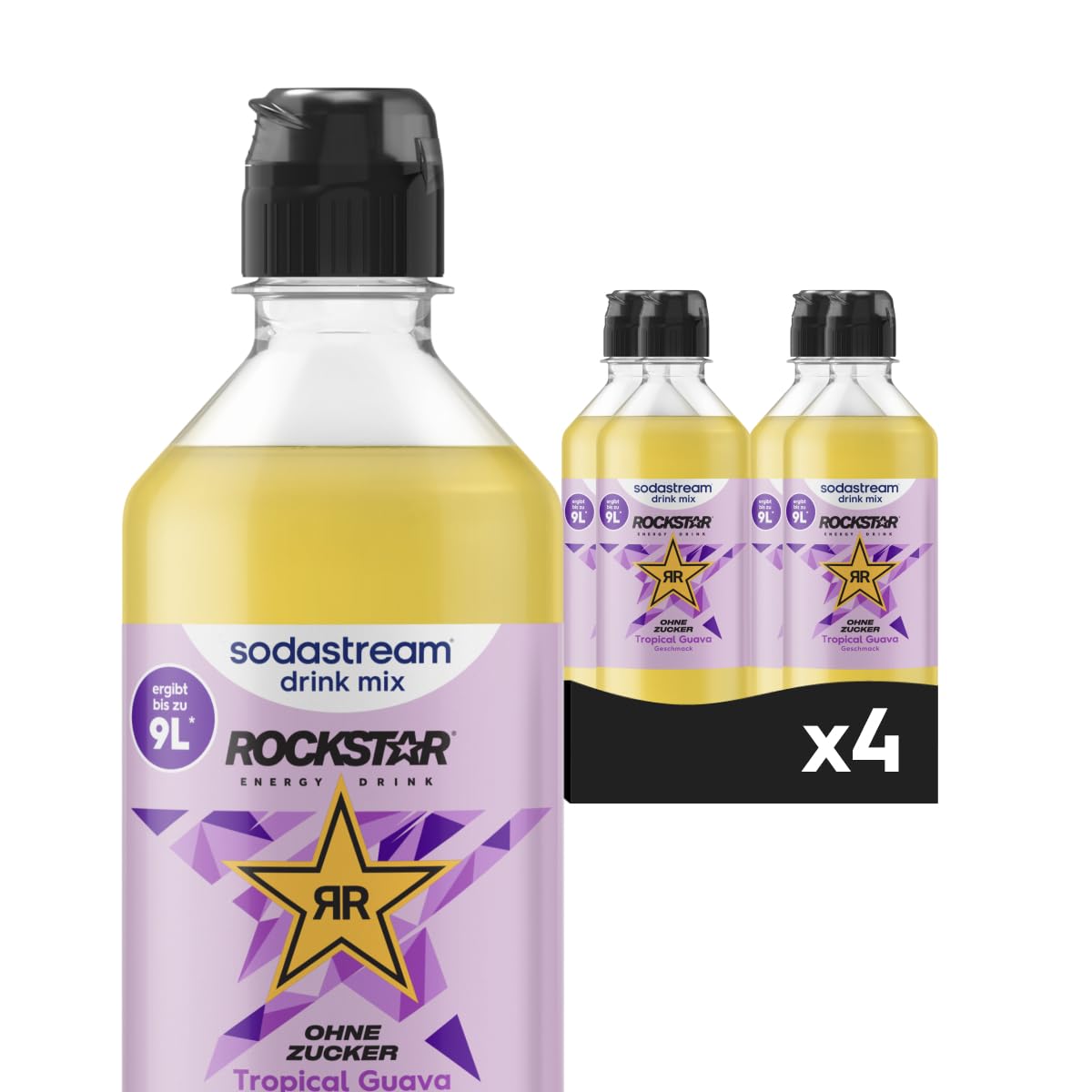 Sodastream drink mix Rockstar Energy Tropical Guava ohne Zucker – 4er Pack, 4 × 440 ml