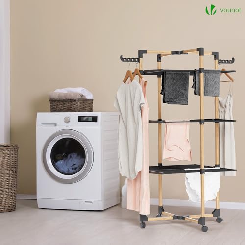 Detalle 2 de VOUNOT Stendibiancheria Verticale a Torre 3 Livelli – 23 kg, 25 m, 4 ruote, Nero