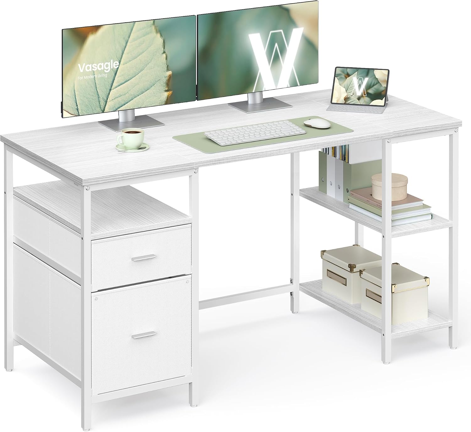 Thumbnail 6 de VASAGLE LWD104B01: Industrial Rustic Computer Desk with 3 Shelves and 2 Drawers, 60 x 140 cm