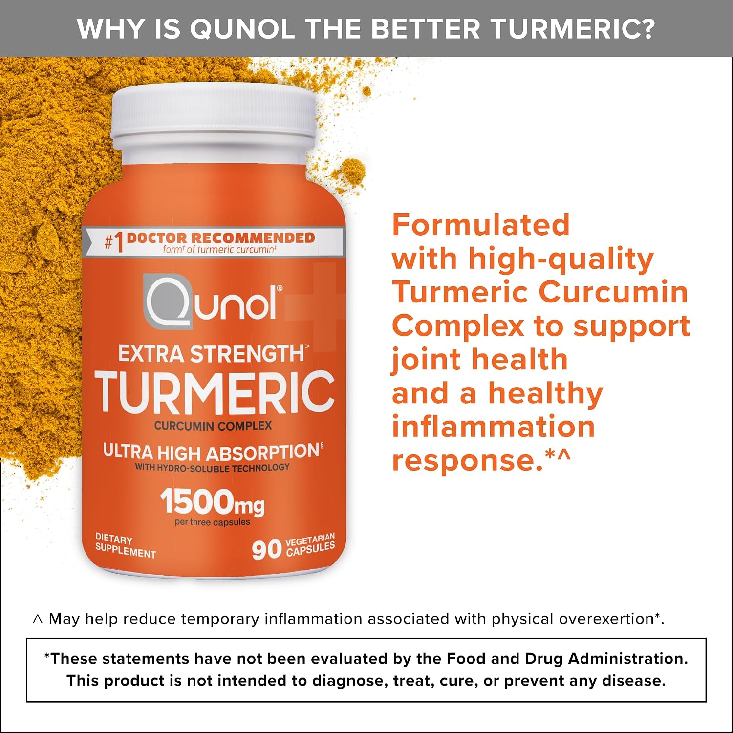 Thumbnail 2 de Qunol Turmeric Curcumin 1500 mg Extra Strength Supplement, 90 Count, Water-Dispersion Formula