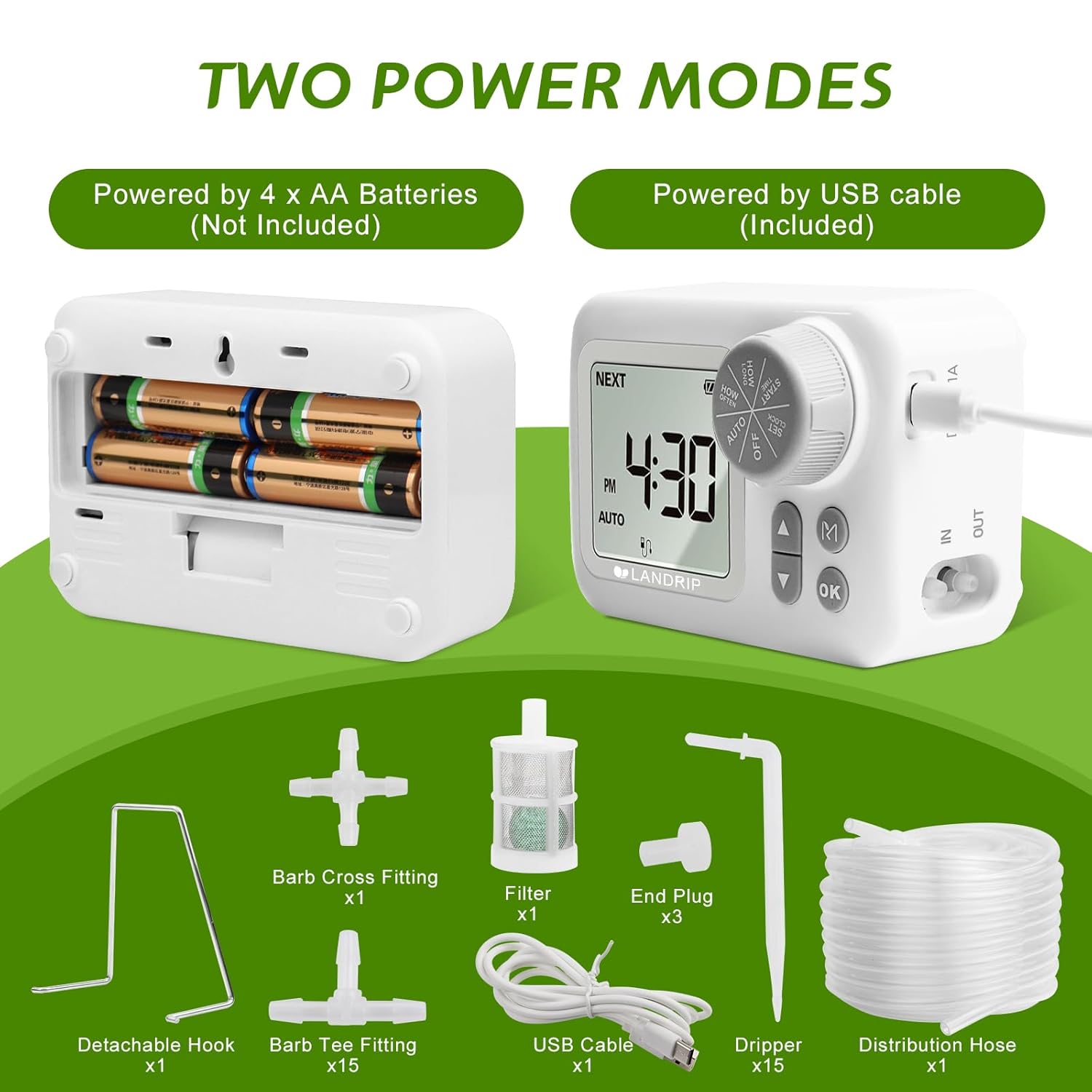 Thumbnail 6 de Landrip irrigazione automatica per vasi con timer LCD e programmazione (bianco)