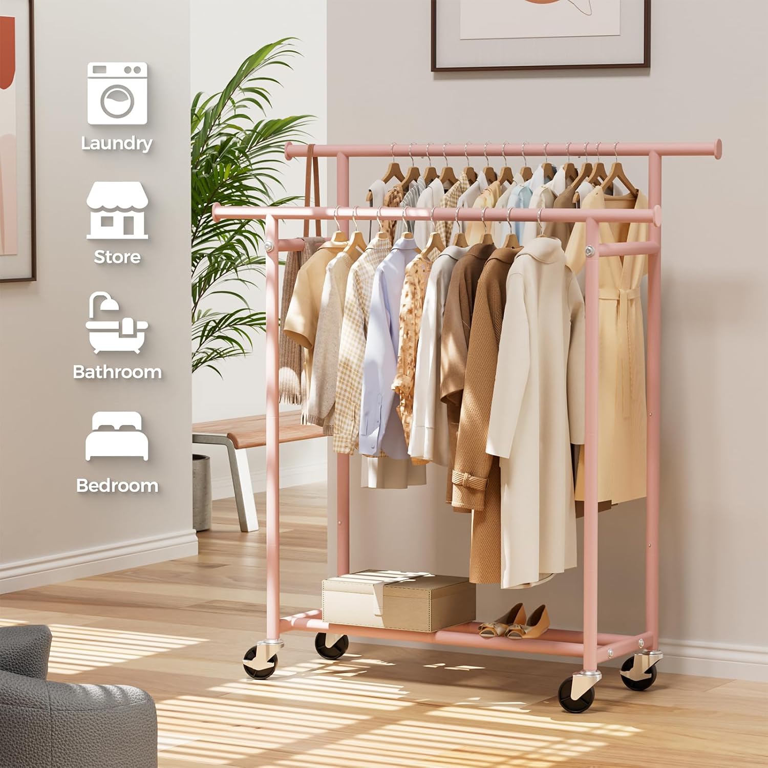 Thumbnail 6 de HYSEYY Double-Rod Clothes Rack, Size L