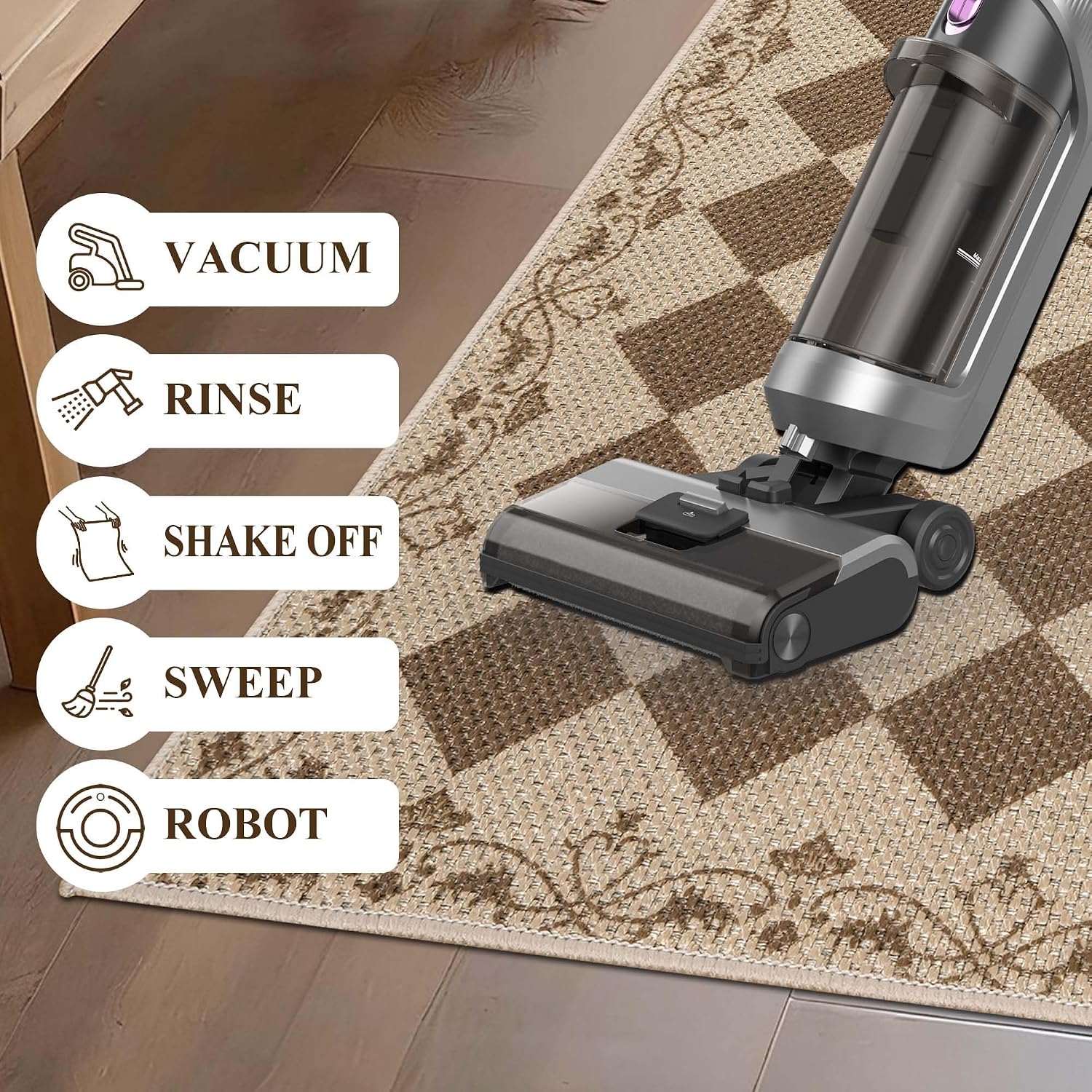 Detalle de Cekene Runner Rugs for Hallway 65x180cm – Non-Slip, Washable, Brown