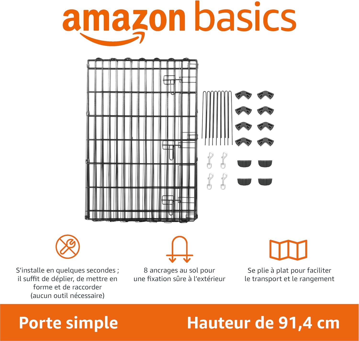 Thumbnail 1 de Amazon Basics Parc de jeu en métal pliable pour chiens et animaux – 8 panneaux, porte, 91 cm – Noir (Octogonal)
