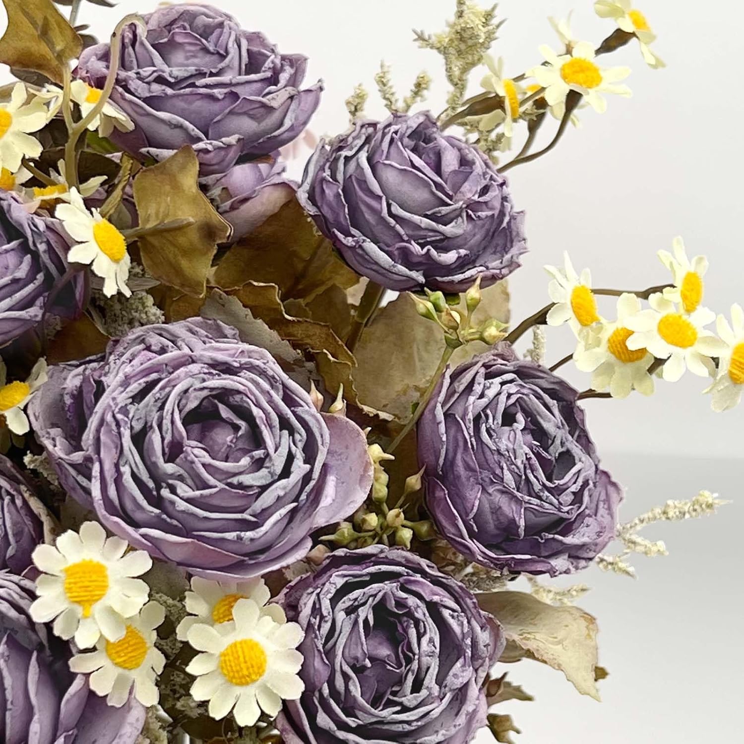 Detalle de Daily Treasures Vintage Dry Flower Bouquet Set – Fire-Roasted Rose with Daisies, Autumn Purple, 30cm