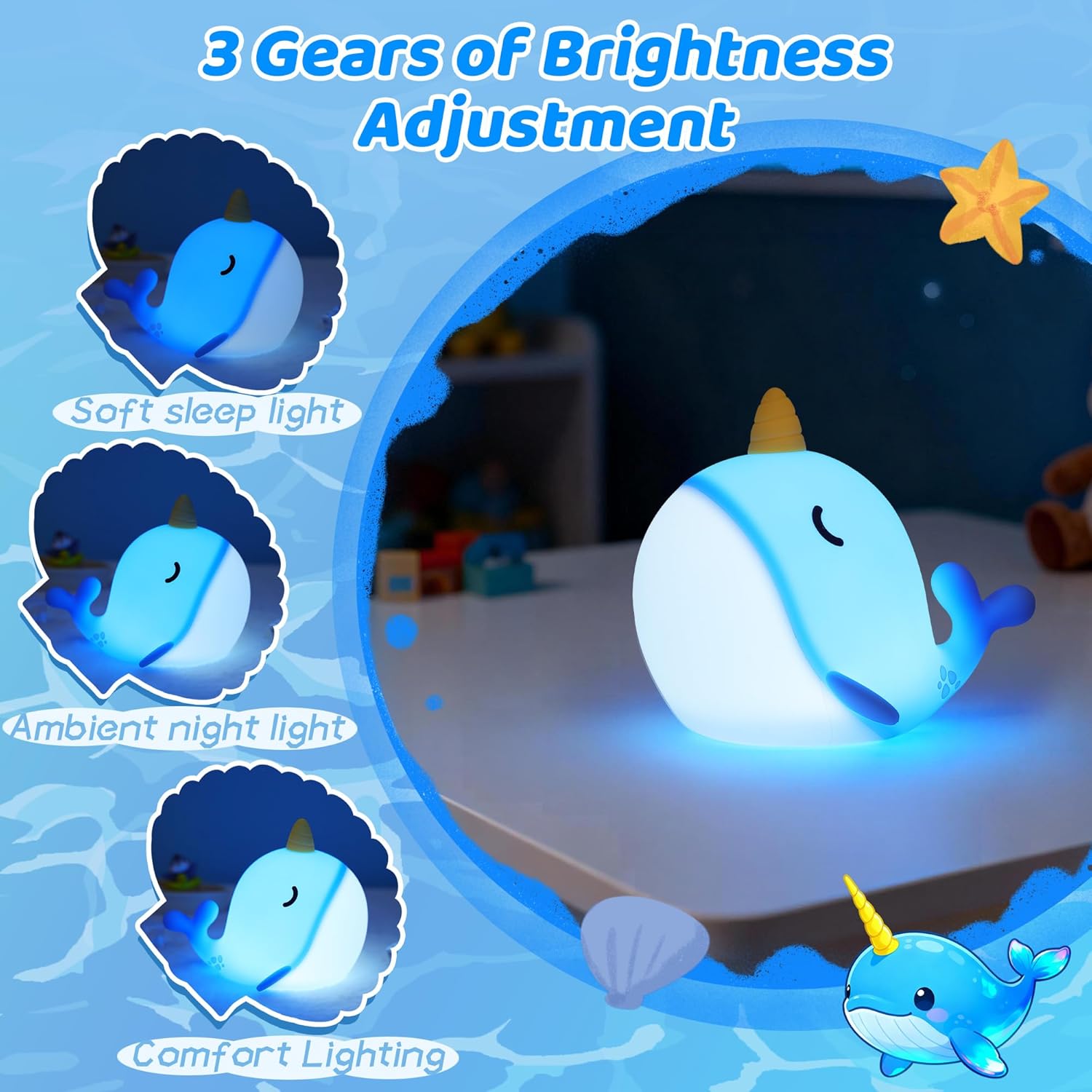 Thumbnail 2 de OkiyiD Narwhal Lamp Blue Night Light