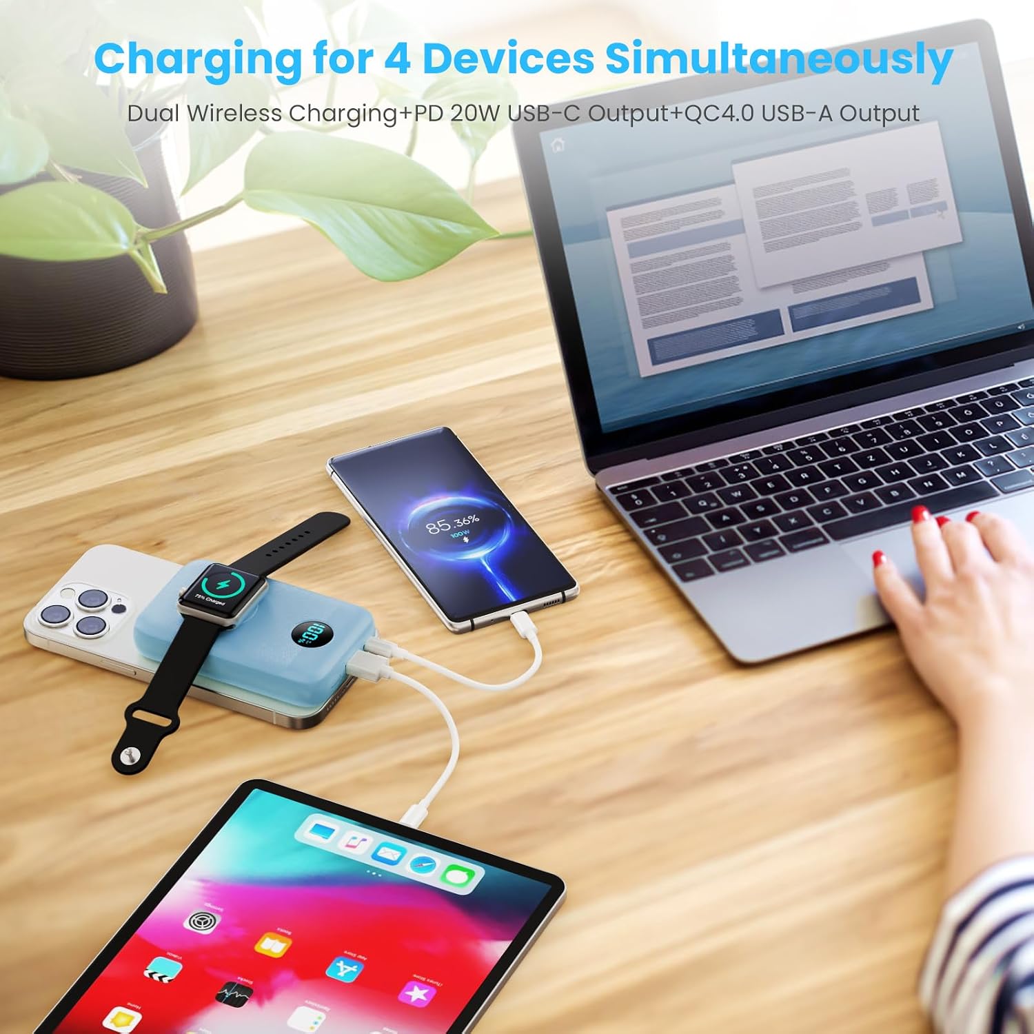 Detalle 2 de GKUTW HX100M4 Magnetic Power Bank, 10,800mAh, 25W USB-C, Sky Blue