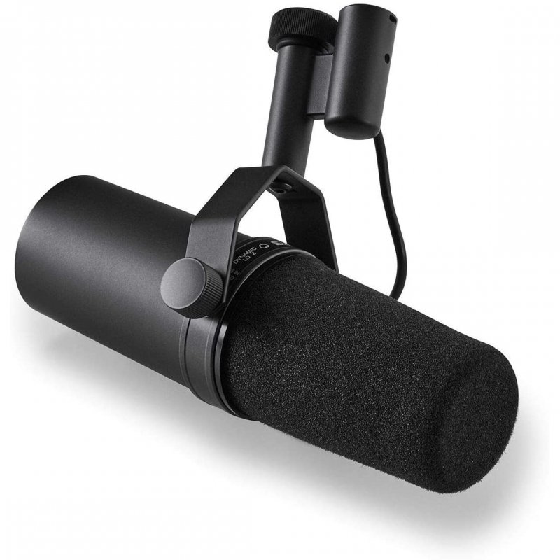 Detalle de Shure SM7B micrófono dinámico cardioide de estudio para locución y voces