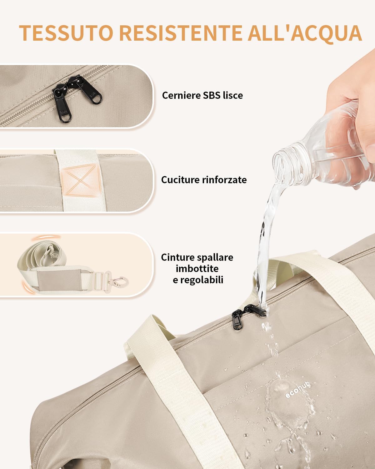Thumbnail 6 de ECOHUB Bagaglio a Mano Easyjet 45x36x20, borsa pieghevole 30L con tasca impermeabile (Beige)