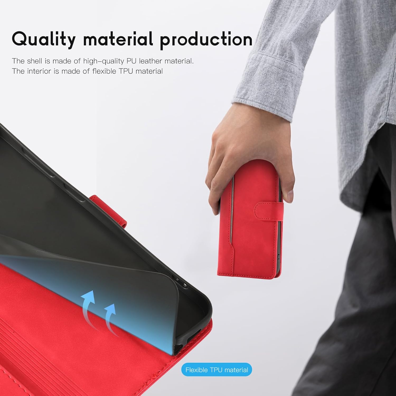 Thumbnail 4 de AsWant Handyhülle für Xiaomi Poco F8 Pro – klappbares Leder-Flipcase mit Kartenfächern, Magnet und Standfunktion (rot)