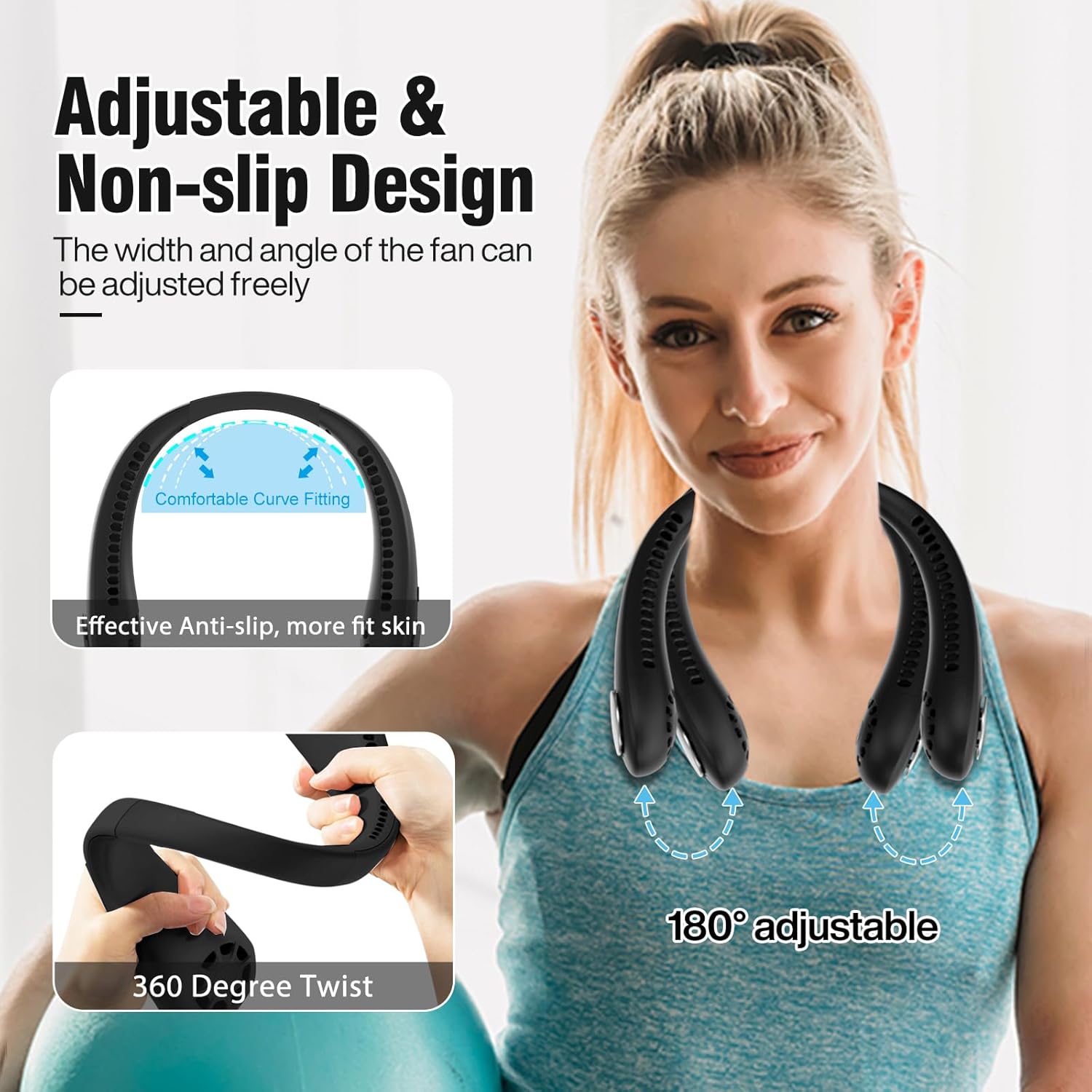 Thumbnail 5 de Portable Hanging Neck Fan (Bladeless) with 360° Airflow, 3 Speeds and Rechargeable Type-C – Black