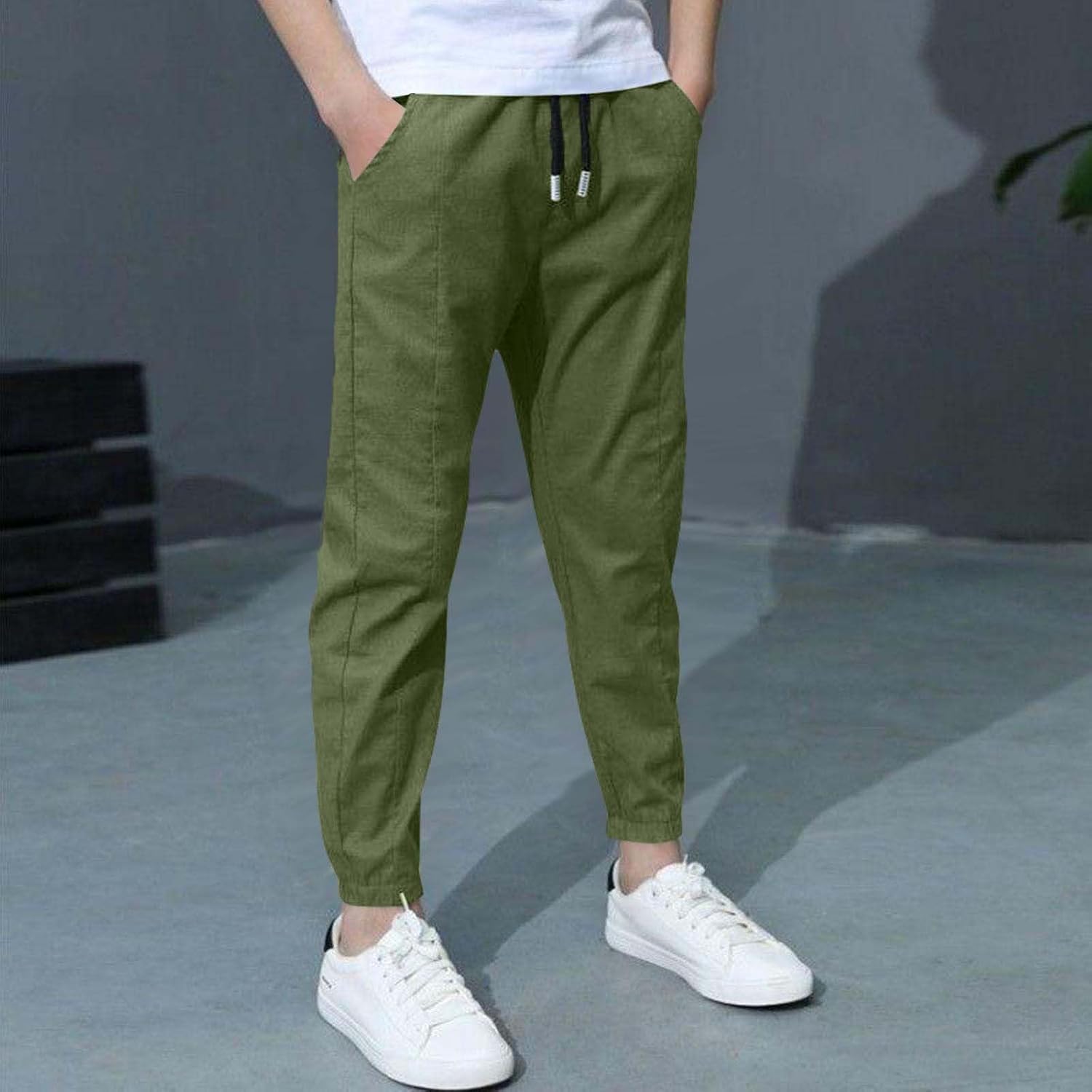 Detalle de DeHolifer: Confezione da 2 Pantaloni in Cotone e Lino per Ragazzo – Vita Elastica, Leggeri e Traspiranti